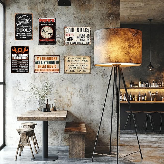 Man Cave Signs Garage Decor Vintage Music Wall Art for Game Room Patio Home Bar - Funny Garage Accessories for Men My Neighbors Are Listening To Great Music Metal Sign Gifts 8x12 Inch-StrideForce Fitness