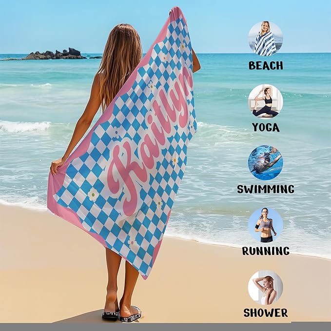 JML Personalized Beach Towel with Name, Custom Flower Beach Towel, Customized Microfiber Pool Towel, Quick Dry & Absorbent Swim Towel for Adult,Mother's Day, Birthday, Summer Holiday,Vacation-StrideForce Fitness