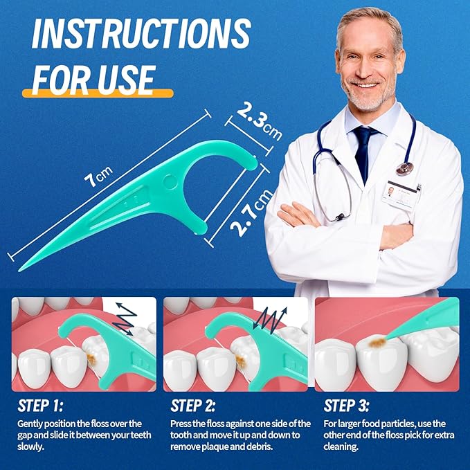Floss Picks, 300 Count Mint Dental Floss Picks, Toothpicks with 5 Travel Cases for Extra Convenience, Helps Prevent Cavities, Remove Plaque & Freshen Breath, Premium Floss Sticks for Family