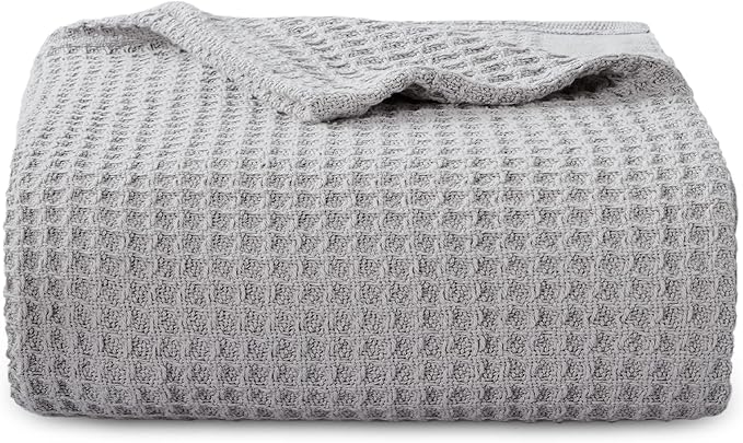 Bedsure 100% Cotton Large Throw Blanket for Couch 50x70 inches - Breathable and Soft, Waffle Weave Throw Blanket for Office, Grey-StrideForce Fitness
