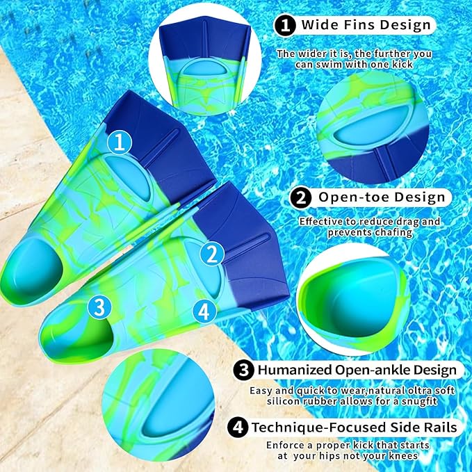 Kids Swim Fins,Short Comfortable Flippers for Lap Swimming and Training for Child,Girls,Boys,Beginners-StrideForce Fitness