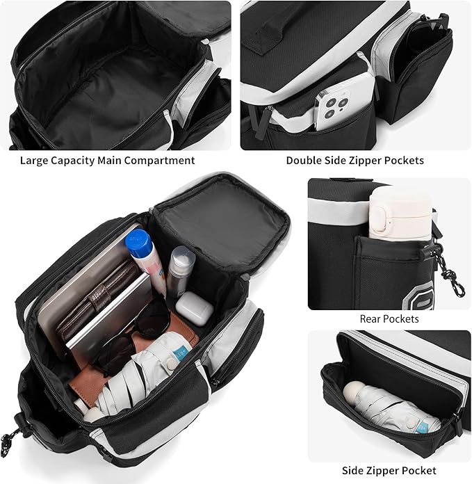 Bike Rear Rack Bag Waterproof Ebike Mountain Bicycle Saddle Bag 12L Cycling Pannier Trunk with Reflector & Shoulder Strap for Commuter Travel Outdoor-StrideForce Fitness