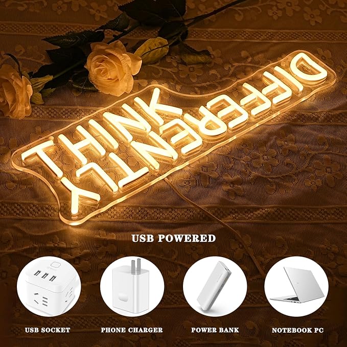 Think Differently Neon Sign for Wall Decor Letter Neon Light Classroom LED Neon Signs Classroom LED Neon Light for Classroom Office Study Room Library Bedroom Decoration-StrideForce Fitness