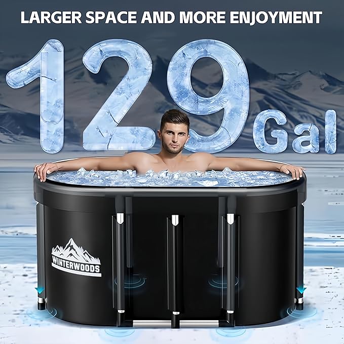 XL Ice Bath Tub For Athletes - 129 Gallon Oval Shaped Durable Frame - Recovery Cold Plunge & Cold Water Therapy - Portable Build - Easy Installation - Includes Two Collapsible Ice Molds & Thermometer-StrideForce Fitness
