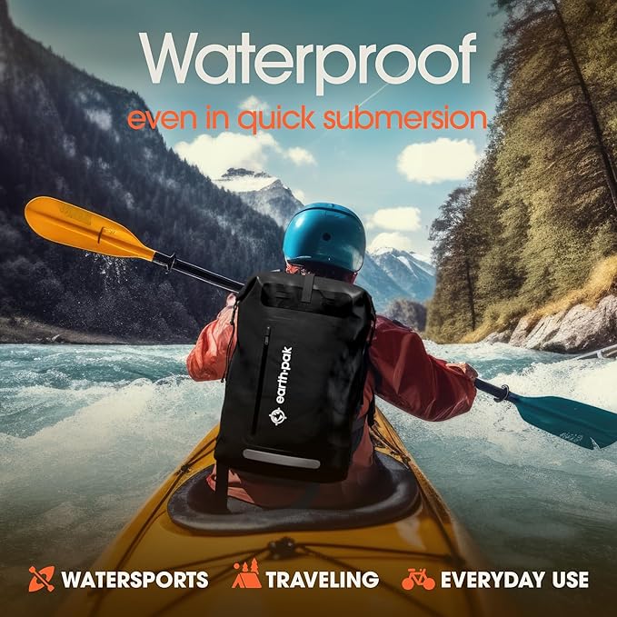 Earth Pak Waterproof Backpack - Heavy Duty Hiking Backpack - Roll-Top Closure Bag - Cushioned Dry Bag Waterproof Phone Case-StrideForce Fitness