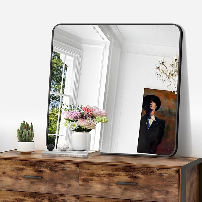 FORBATH Bathroom Mirror 30" x 30", Large Square Wall Mirror with Black Aluminum Frame Rounded Corner, Wall Mounted Mirror for Bathroom Bedroom Entryway Living Room-StrideForce Fitness