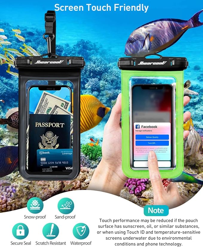 Hiearcool Waterproof Phone Pouch,Waterproof Phone Case for iPhone 17 16 15 14 13 Pro Max Plus up to 8.3",IPX8 Cellphone Dry Bag for Beach Cruise Travel Black&Olive Green-2Pack-StrideForce Fitness