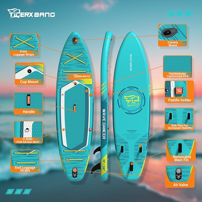 11'6"/11'/10' Inflatable Paddle Board with Complete Accessories, Versatile Premium Paddle Boards for Adults/Youth, Stand Up Paddle Board Polar/Wave/Sunny Wave Collection-StrideForce Fitness