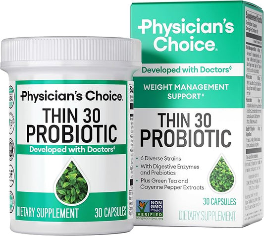 Physician's CHOICE Probiotics for Weight Management & Bloating - 6 Probiotic Strains - Prebiotics - Key ingredient Cayenne - Supports Gut Health - Weight Management for Women & Men - Green Tea - 30 CT-StrideForce Fitness