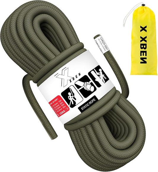 X XBEN Outdoor Climbing Rope 10M(32ft) 20M(64ft) 30M(96ft) 50M(160ft) 70M(230ft) 152M(500FT) 352M(1000FT) Static Rock Climbing Rope for Escape Rope Ice Climbing Equipment Fire Rescue Parachute-StrideForce Fitness