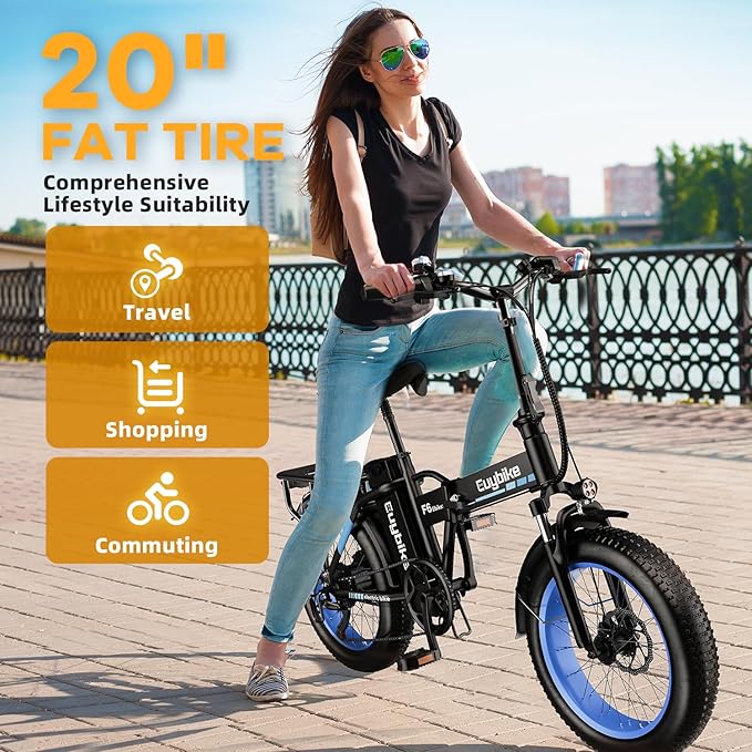 1000W Folding Electric Bike, 48V 20AH Large Removable Battery E Bike, 30+MPH, 80 Miles Max Range, 20" Fat Tire Electric Bike for Adults, Adult Electric Bicycles for Commute Beach Snow-StrideForce Fitness