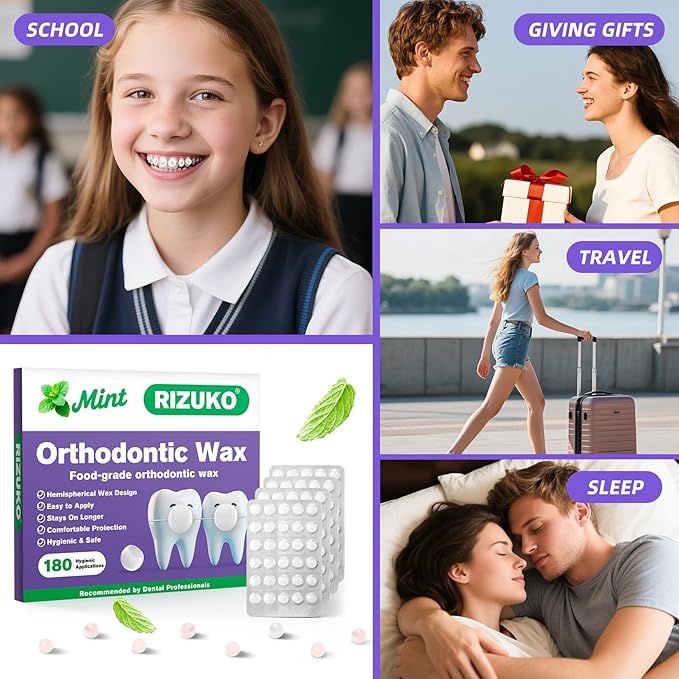 Orthodontic Wax for Braces - 180 Dental Wax Dots | Hygienic Individual Wraps, Mint Flavor