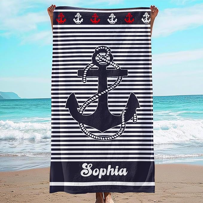 JML Personalized Beach Towel with Name, Custom Anchor Beach Towel, Customized Microfiber Pool Towel, Quick Dry & Absorbent Swim Towel for Adult,Anniversary, Birthday, Summer Holiday,Vacation-StrideForce Fitness