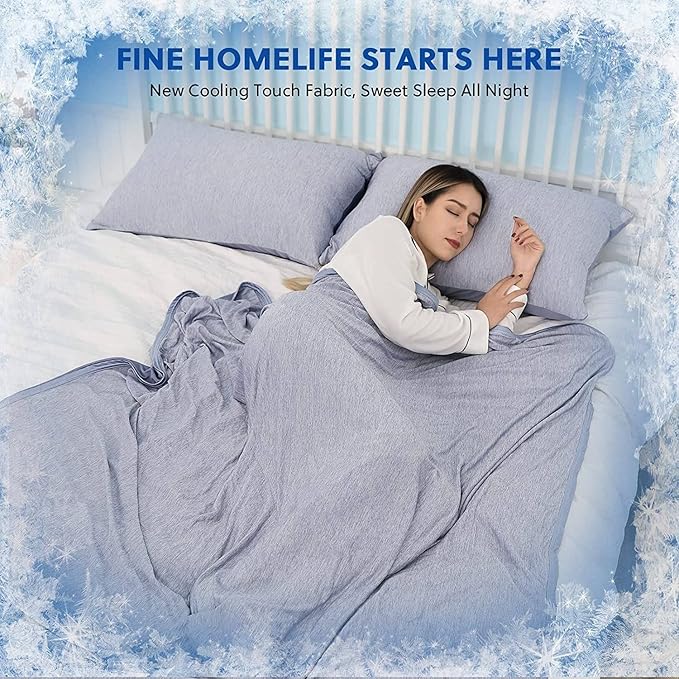 HOMFINE Cooling Blankets for Hot Sleepers - Summer Blanket Thin Lightweight Breathable Soft Double Side Enhanced Cooling for Bed Couch Sofa, Keep Cool for Night Sweats (Blue, 90 x 90 inches)-StrideForce Fitness