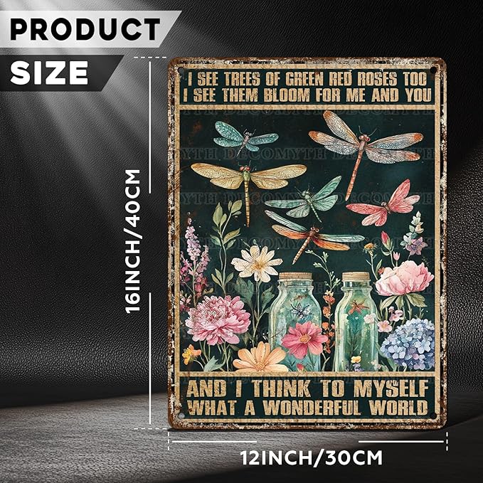 Dragonfly Decor And I Think To Myself What A Wonderful World Vintage Metal Tin Sign Decorative Plaque Poster 12 * 16inch-StrideForce Fitness