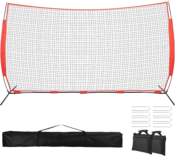 7x7/16x10/20x10ft Backstop Net, Ball Stop Net with Handbag,Fix Sports Net Barrier by 4 Spike&2 Sandbag,Sports Practice Barrier Net for Baseball,Softball,Lacrosse Train,Backstop Net for Backyard-StrideForce Fitness