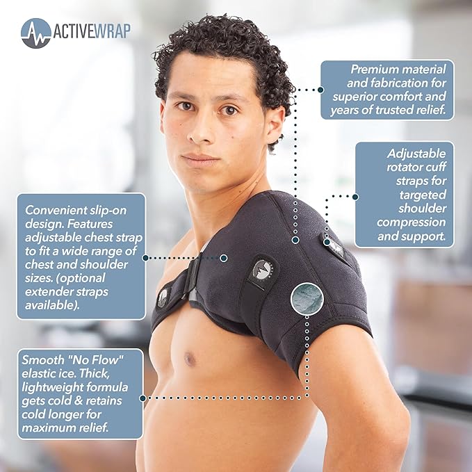 ActiveWrap Shoulder Ice Pack Wrap, With 2 Reusable Heat & Ice Packs for Shoulder Pain Relief, Rotator Cuff Cold Therapy, Adjustable Compression Straps, Post-surgery Must-have, Small/Medium-StrideForce Fitness