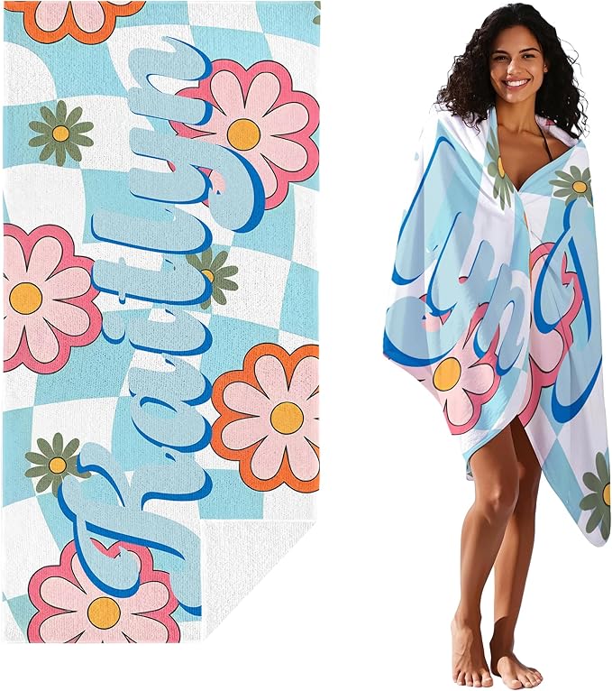 JML Personalized Beach Towel with Name, Custom Flower Beach Towel, Customized Microfiber Pool Towel, Quick Dry & Absorbent Swim Towel for Adult,Anniversary, Birthday, Summer Holiday,Vacation-StrideForce Fitness