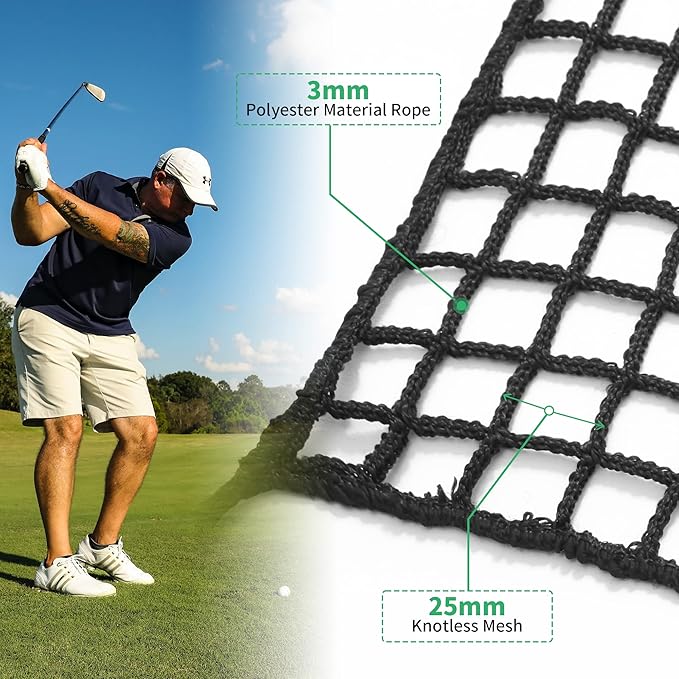 Black Polyester Golf Practice Fence Net, Heavy Duty Golf Ball Barrier Net, Indoor Outdoor Portable Golf Seine Net, Golf Batting Net, Adjustable Protective Net for Backyard-StrideForce Fitness