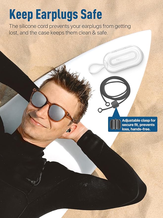 Hearprotek Swimmer Ear Plugs, 1 Pair Custom-fit Water Protection Adult Swimming Earplugs for Swimmers Surfer, Universal-fit with Lanyard, Perfect for Swimming,Surfing, Other Water Activities Black-StrideForce Fitness