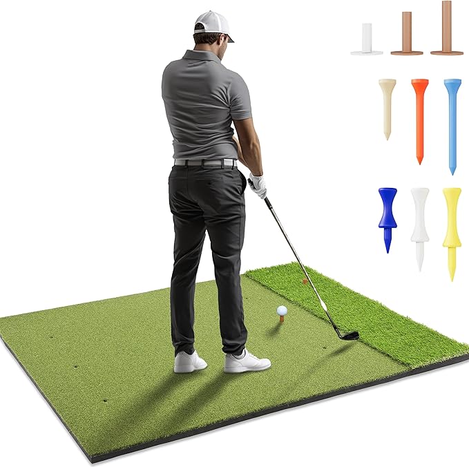 6x4ft Extra Large & 5x4ft Extra Thick Premium Golf Mat | Golf Mats Practice Indoor, Outdoor, or with Simulator/Net | Durable Golf Hitting Mat with Tees-StrideForce Fitness
