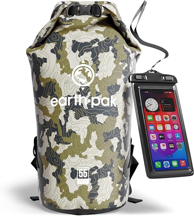 Earth Pak Waterproof Dry Bag - Roll Top Waterproof Backpack Sack Keeps Gear Dry for Kayak with Waterproof Phone Case-StrideForce Fitness