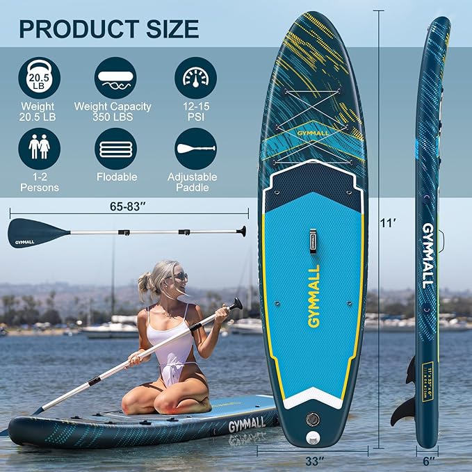 Paddle Board, Inflatable Stand Up SUP Paddle Boards for Adults & Youths of All Skill Levels, Wide & Non-Slip Deck Design Blow Up Paddleboards with Premium Accessories & Storage Bag-StrideForce Fitness