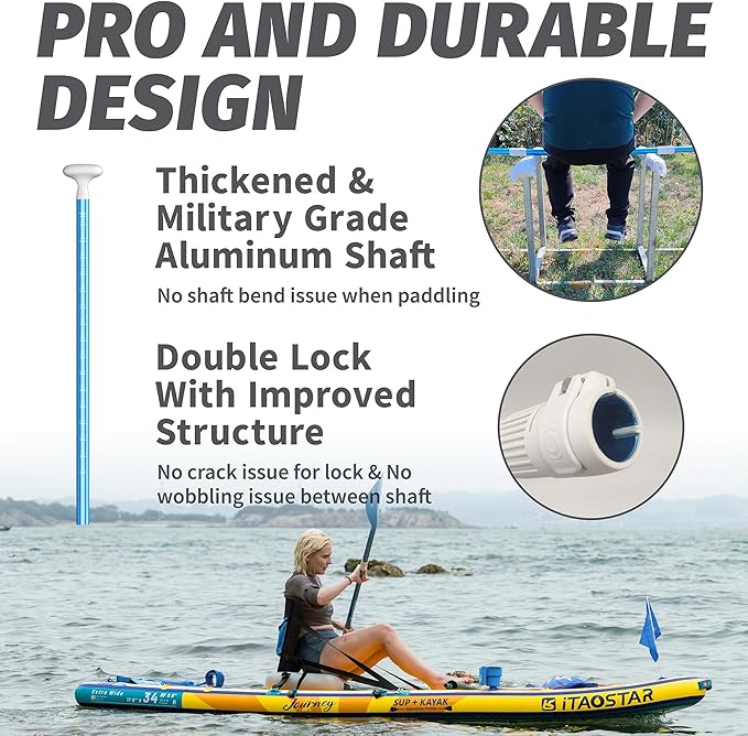 Paddle Board Paddle Detachable, Stand Up Paddle for Adults with Double Locks, Kayak Paddle Adjustable with Glass Fiber Blade, Floating Paddle Board Oar with Lightweight-StrideForce Fitness