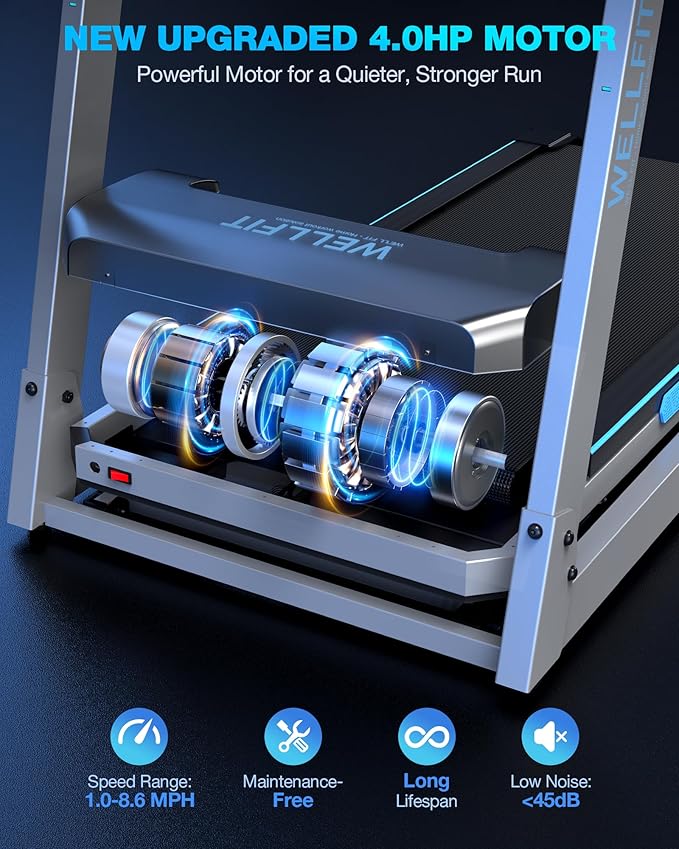 WELLFIT Auto Incline Folding Treadmill - 10% Incline Desk Walking Pad Treadmill with Handlebar, 400 lbs Heavy-Duty Capacity, Space-Saving Quiet Under-Desk Design for Home Office, Seniors & Fitness-StrideForce Fitness