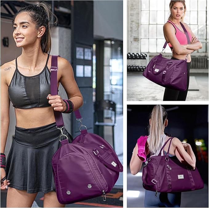 FIORETTO Womens Gym Tote Duffle Bag with Toiletry Bag, Sports Duffel Overnight Hospital Workout Carry on Bag for Girls with Wet Pocket & Shoe Compartment, Ideal for Travel, Swimming, Dance Purple-StrideForce Fitness