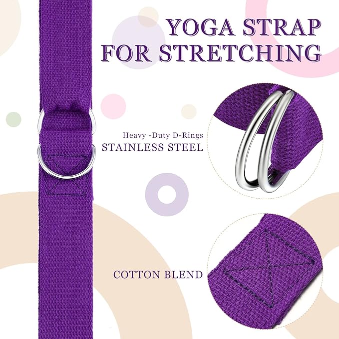 Leyndo 24 Pieces Yoga Strap Stretching Pilates Exercise Adjustable Straps 6 ft Non Elastic Yoga Belt with Adjustable D Ring Buckle for Pilates Gym Workouts Fitness-StrideForce Fitness