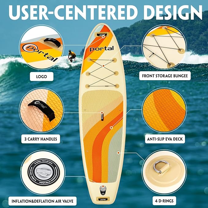 PORTAL SUP Inflatable Paddle Board for Adults 10'6'' Stand Up Paddleboard,Non-Slip Deck Blow up Paddle Boards with Adjustable Paddle, Carry Bag, and Repair Kit-StrideForce Fitness