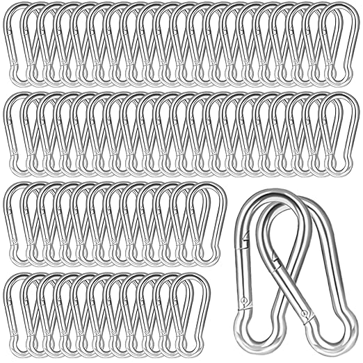 200PCS 2.36'' Spring Snap Hook, M6 1/4Inch Galvanized Silver Steel Carabiner Clip, Small Carabiner Clip 260LBS Holding Capacity Quick Link Clip Keychain for Hammock Dog Leash & Camping Gym-StrideForce Fitness