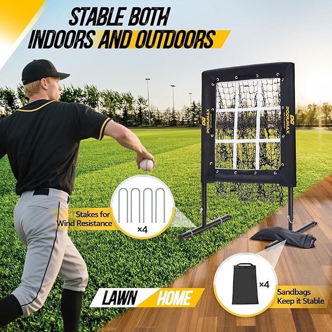 PodiuMax Baseball Pitching Net, 9 Hole Pitching Net with Strike Zone, 5 Adjustable Heights Baseball Throwing Net for All Ages, Heavey Duty Solo Trainer with Carry Bag for Backyard Practice-StrideForce Fitness