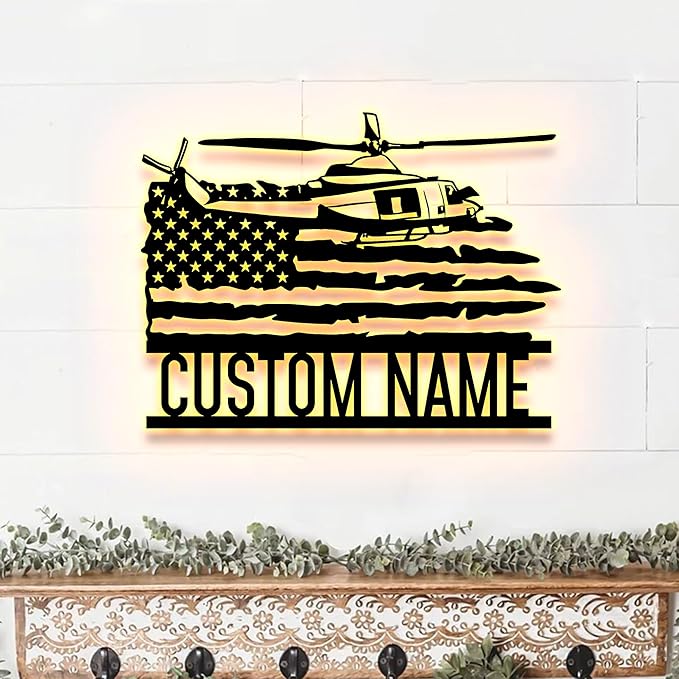 Personalized US Army Helicopter Metal Sign With LED Lights, Custom Helicopter Metal Sign, Hobbie Gifts, Helicopter Sign, Wall Hanging Home Decor Birthday Xmas Gift-StrideForce Fitness