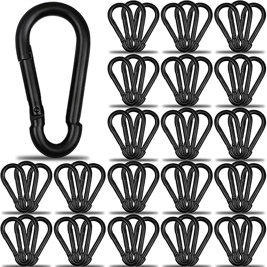 60Pcs 3" Heavy Duty Spring Snap Hook Carabiners, M8 5/16" Galvanized Steel Black Carabiner Clip, Quick Link Keychain for Hammock Swing Set Outdoor Travel Camping Fishing Hiking-StrideForce Fitness