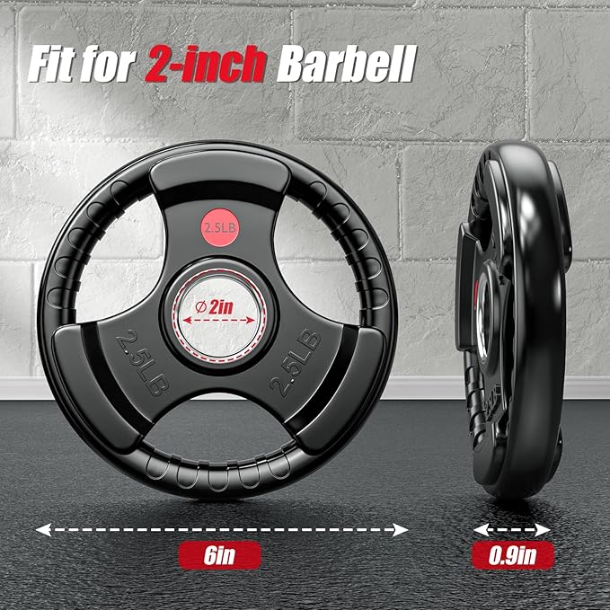GIKPAL 2-inch Rubber Olympic Grip Weight Plates for Strength Training, Weightlifting in Home & Gym, Barbell Weights Plates Set (2.5/5/10/25/35/45 LB)-StrideForce Fitness