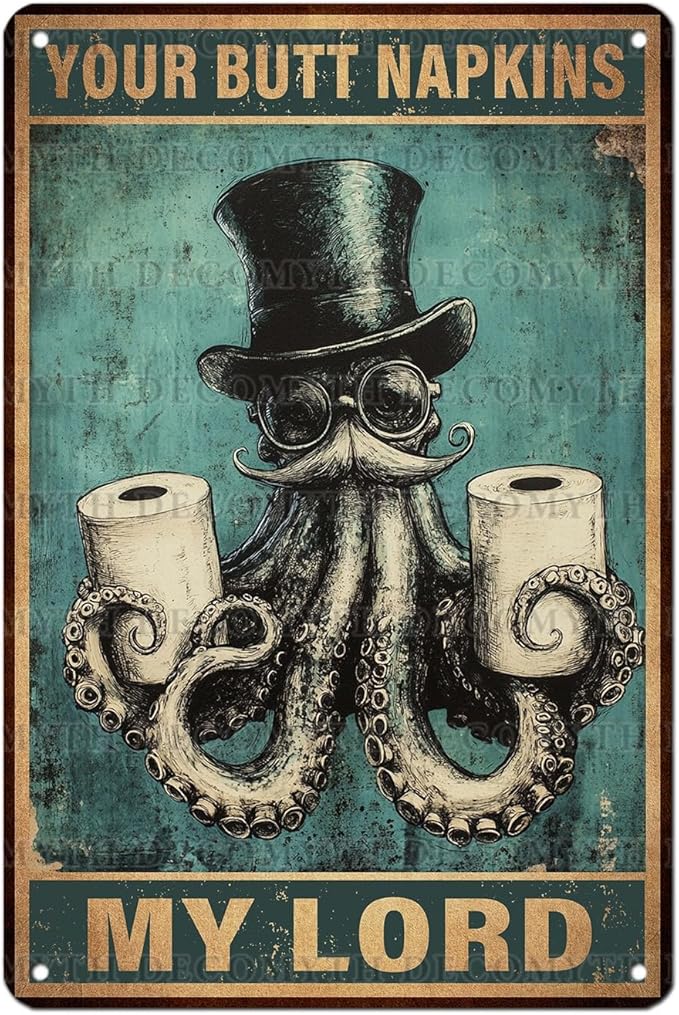 Funny Octopus Retro Metal Tin Sign Nautical Bathroom Decor Toilet Restroom Funky Home Decor Wall Art Sign 12 * 8inch-StrideForce Fitness