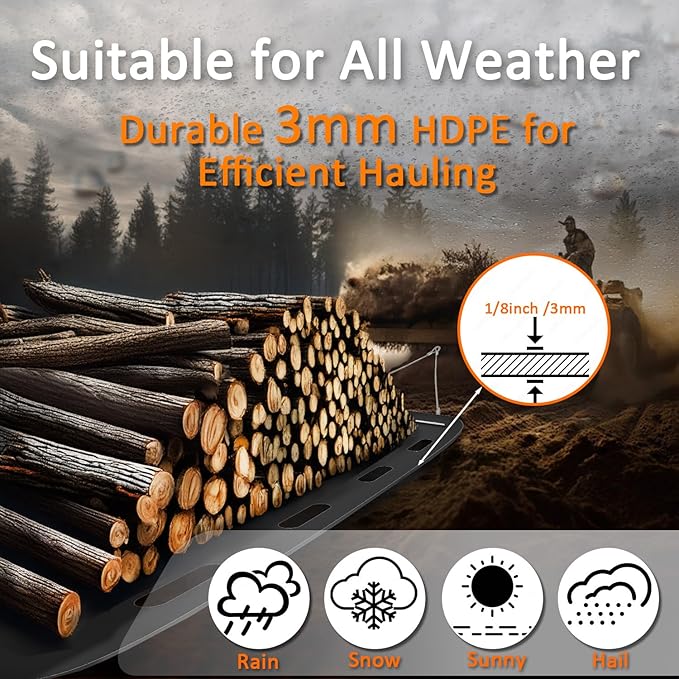 Yard Drag Sled, 1/8" Thickened HDPE, Upgraded Heavy Yard Drag Sled, Suitable for Hauling Various Heavy Items,Yard Debris,Lumber, Construction Materials-StrideForce Fitness