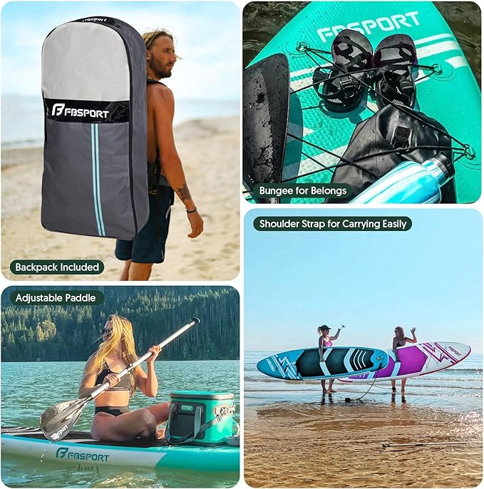 FBSPORT 11' Premium Stand Up Paddle Board, Yoga Board with Durable SUP Accessories & Carry Bag | Wide Stance, Surf Control, Non-Slip Deck, Leash, Paddle and Pump for Youth & Adult-StrideForce Fitness