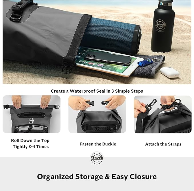 STOVER 5/10/25/30/40/55L Waterproof Backpack- Floating Dry Bag for Kayaking, Travel, Beach, Hiking, & Camping, Men/Women-StrideForce Fitness