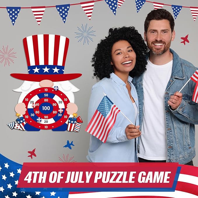 4th of July Games Set Patriotic Dart Board Games with 6 Sticky Balls Independence American Day Party Favor for Red White and Blue Party Throwing Indoor Outdoor Yard(Top Hat)-StrideForce Fitness