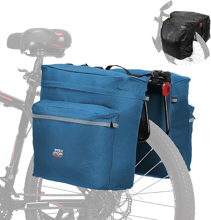 KEMIMOTO Bike Bag Panniers with Rain Cover, 34L Waterproof Bicycle Saddle Bag for Rear Rack Mountain Biking Bags Storage, Ebike Accessories for Commuter Grocery Shopping Travel Carrier, Blue-StrideForce Fitness