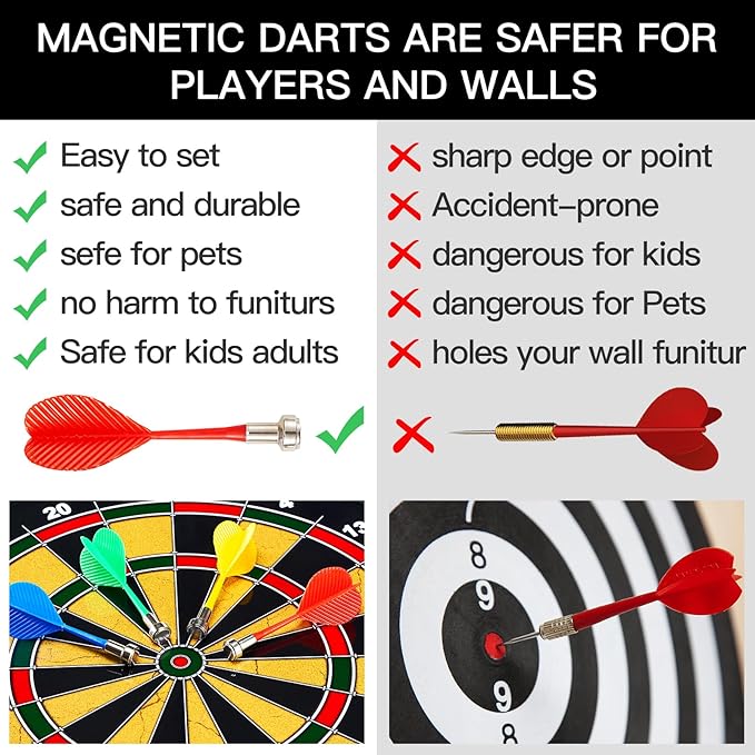 Magnetic Dart Board - 12Magnetic Darts+12Sticky Balls Or 2 Toy Gun+40 Foam Dart,Fun for Family Game and Party with Friends, Christmas Birthday Gifts Toys for 3-12 Year Old Boys-StrideForce Fitness