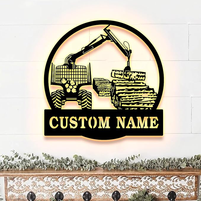 Personalized Logging Lumber Harvester Monogram Metal Sign Art LED Light, Custom Logging Lumber Metal Sign, Wall Art Hanging Home Decor Birthday Xmas Gift-StrideForce Fitness