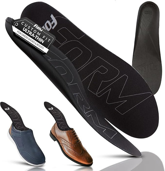 Ultra-Thin Plantar Fasciitis Insoles Designed for Comfort & Maximum Pain Relief, Ideal for Dress Shoes & Boots | Black (Men's 6-6.5, Women's 7.5-8)-StrideForce Fitness