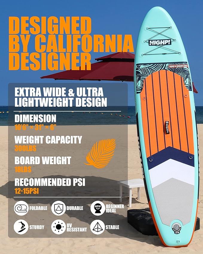 Highpi Inflatable Stand Up Paddle Board for Youth and Adults – Wide Sup with Premium Accessories, Blow Up Paddleboard for Surfing, Fishing, Yoga & More-StrideForce Fitness