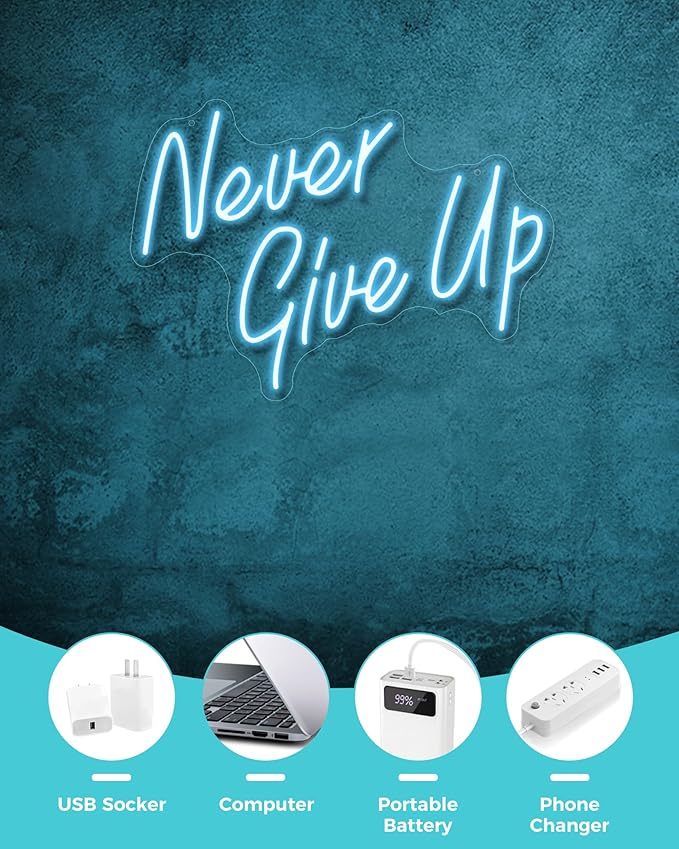 YIKBIK NEVER GIVE UPLED Neon Sign for Wall Decor,Neon Lights Party Decorations, USB Powered Switch Neon Lights lighting adjustable for Office Room, Gym Room, Man Cave, Gamer Room-StrideForce Fitness