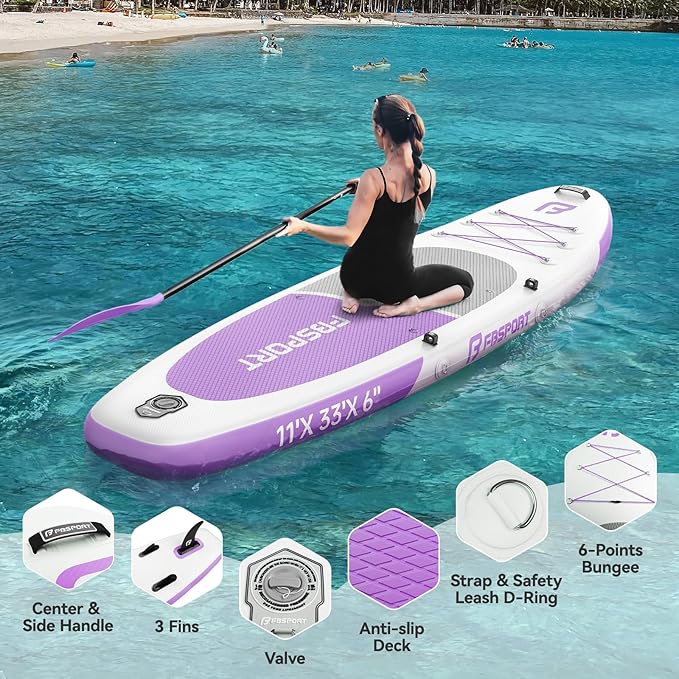FBSPORT 11FT Premium Inflatable Stand Up Paddle Board with Electric Pump, Yoga Board with SUP Accessories & Carry Bag | Wide Stance, Surf Control, Non-Slip Deck, Leash and Paddle for Youth & Adult-StrideForce Fitness