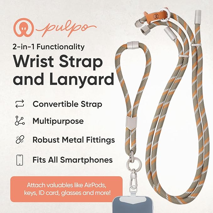Pulpo 2-in-1 Cell Phone Wrist Strap and Lanyard Green & Orange - Anti Theft Phone Lanyard for Men & Women, Wrist Straps for Phones, Lanyards for Smartphones, Adjustable Cellphone Leash & Strap Tether-StrideForce Fitness